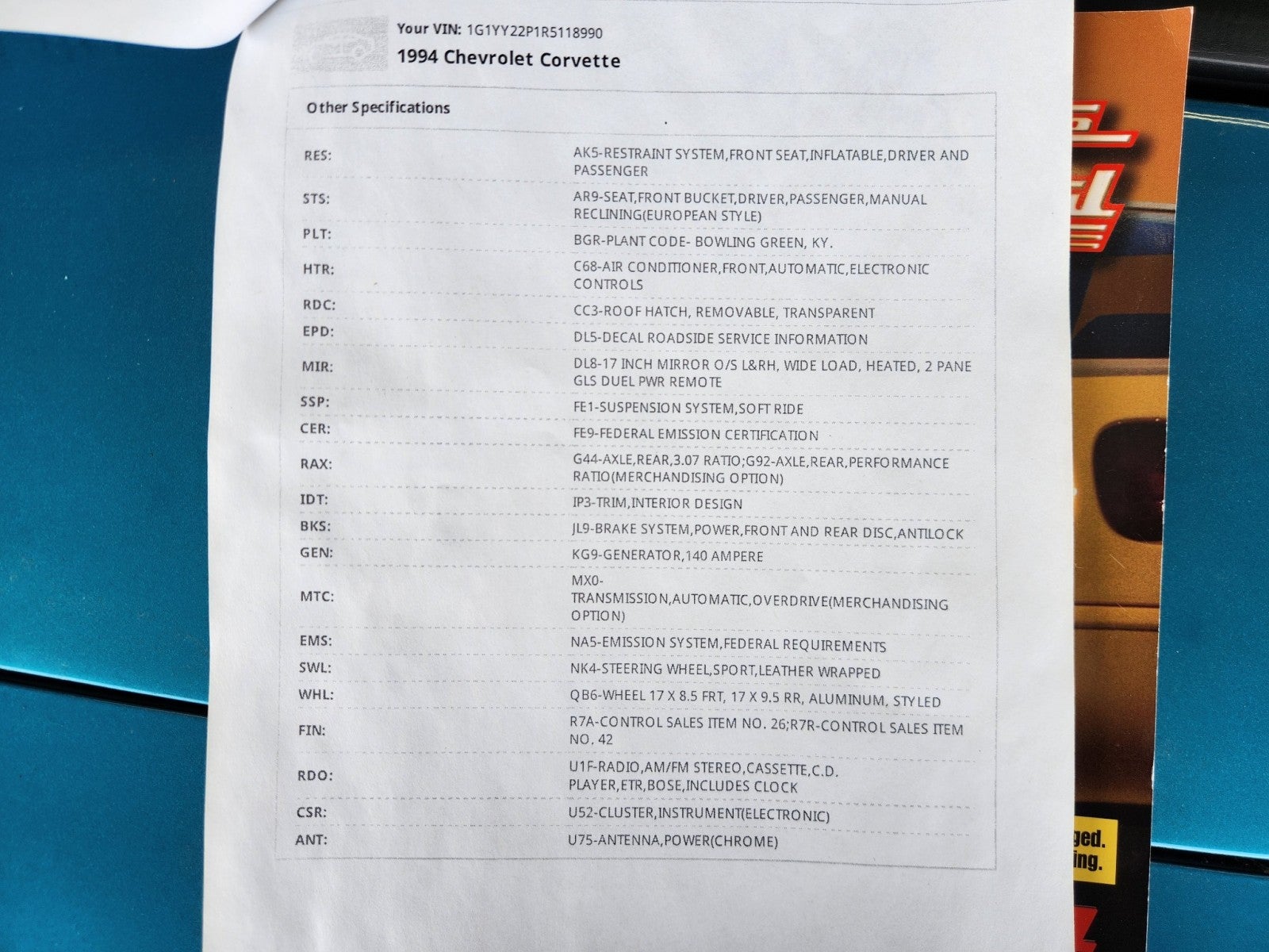 1994 Chevrolet Corvette 2dr Coupe Hatchback