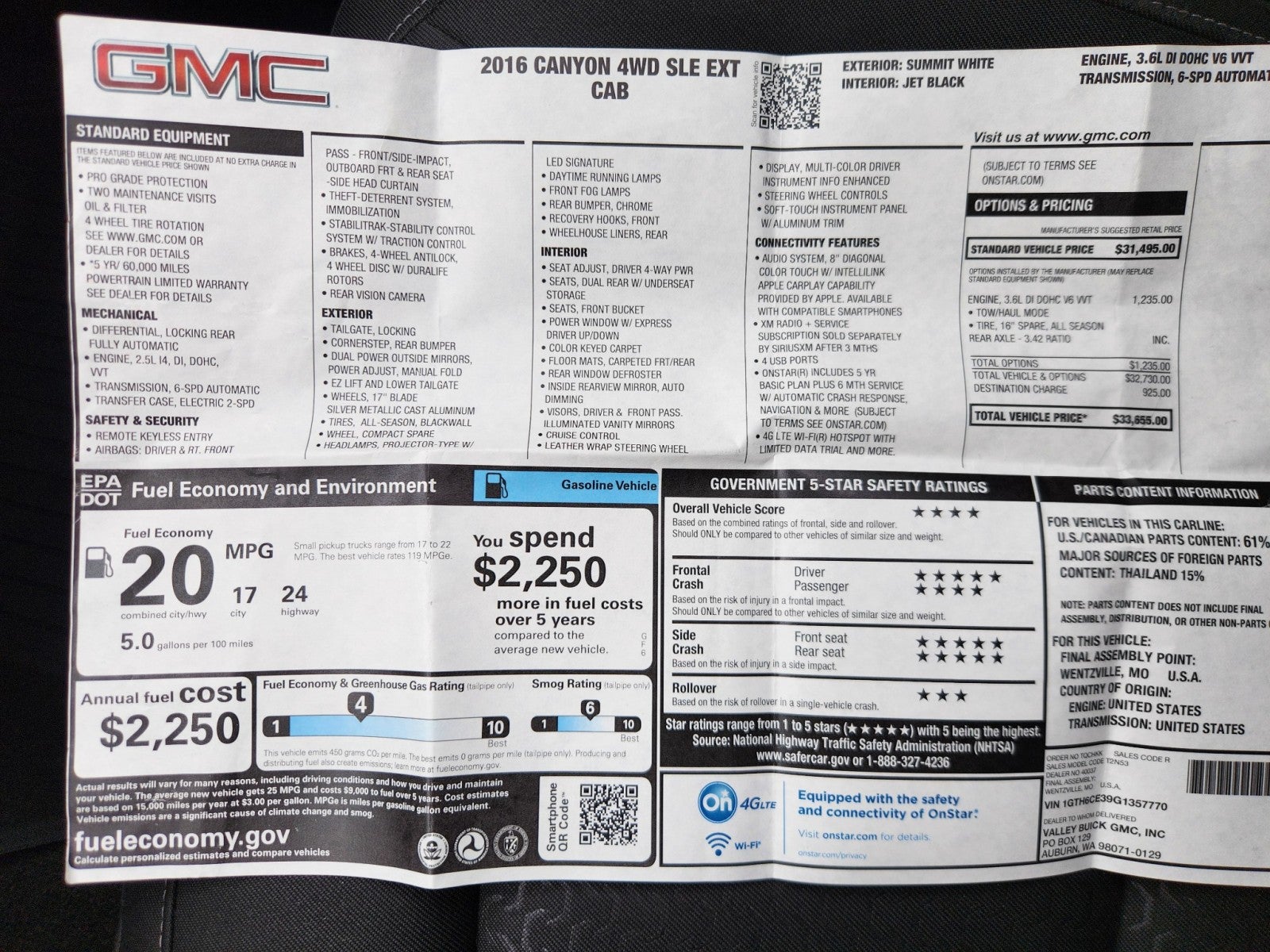 2016 GMC Canyon 4WD SLE